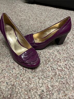 Coach Purple Patent Leather Block Heel Loafers- almost new